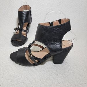 Miz‎ Mooz $160 Melanie Sandal Block Heel Peep Toe Black Leather Sz 8 Goth Grunge